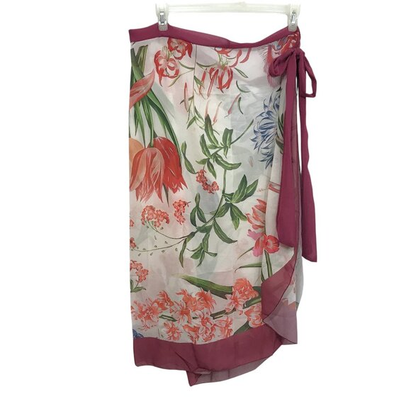 Sarong Swimsuit Cover-Up Mauve Floral Butterflies Beach Wrap - Picture 2 of 7